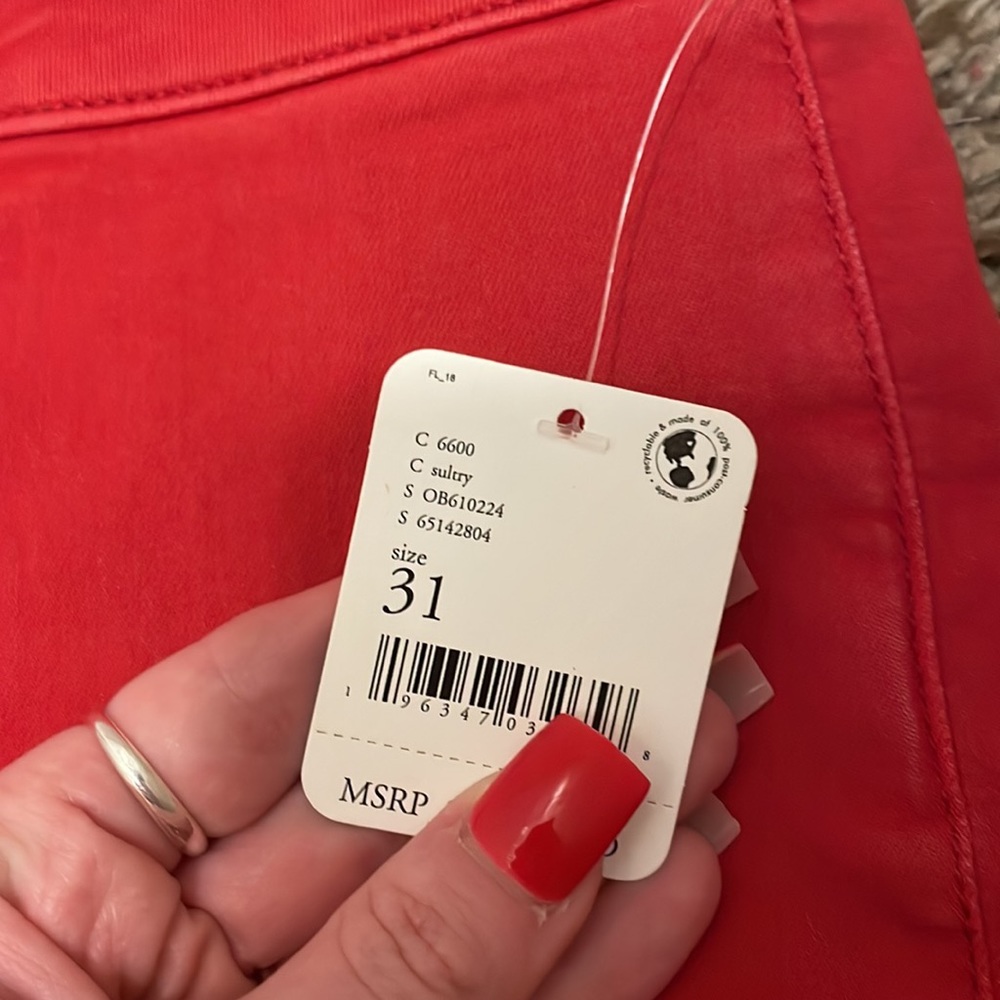 Free People Bright Red Flare Wide Leg Jeans - Picture 2 of 2